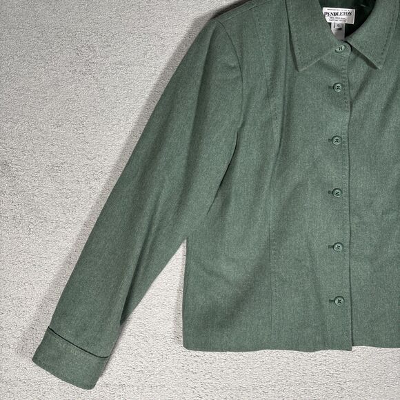 VNTG Pendleton Structured Jacket Women Size 12 Full Button Green Virgin Wool USA - Picture 4 of 14